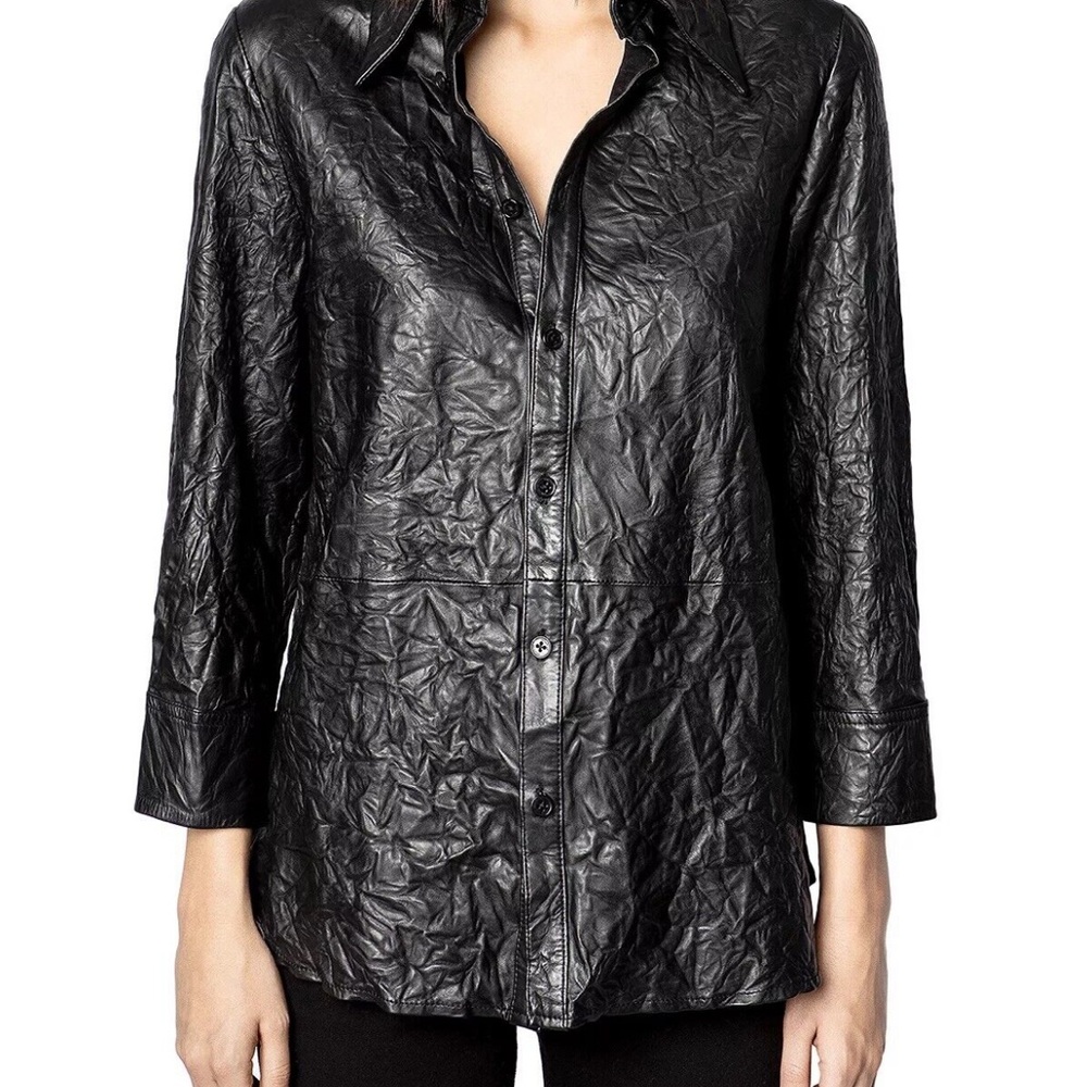 Zadig & Voltaire Leather Crinkled Shirt